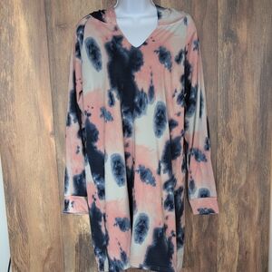 Bobbie Brooks Pink and Black Tie-Dye Long Sleeve Hoodie Dress XL P140